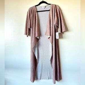NWT LulaRoe Small Sarah Maxi Cardigan Gold Bronze White Pleated Drape Open Front